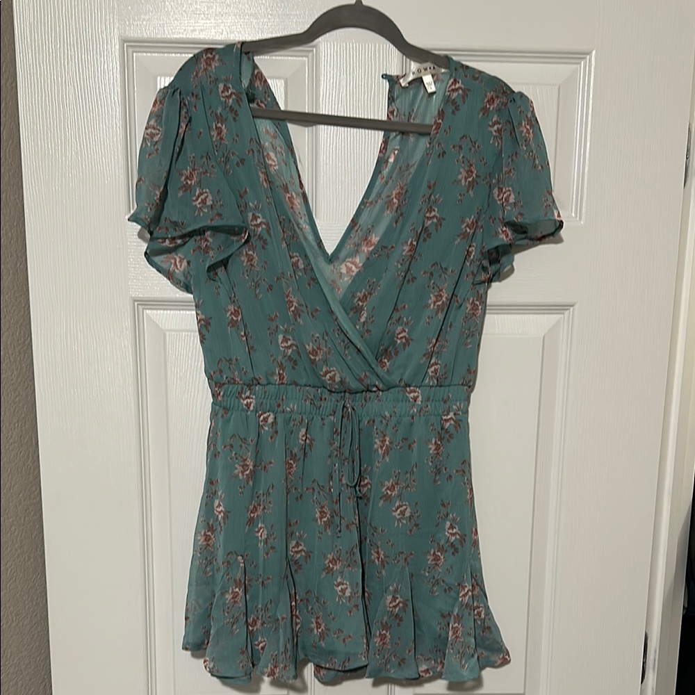 Floral Teal Wrap romper